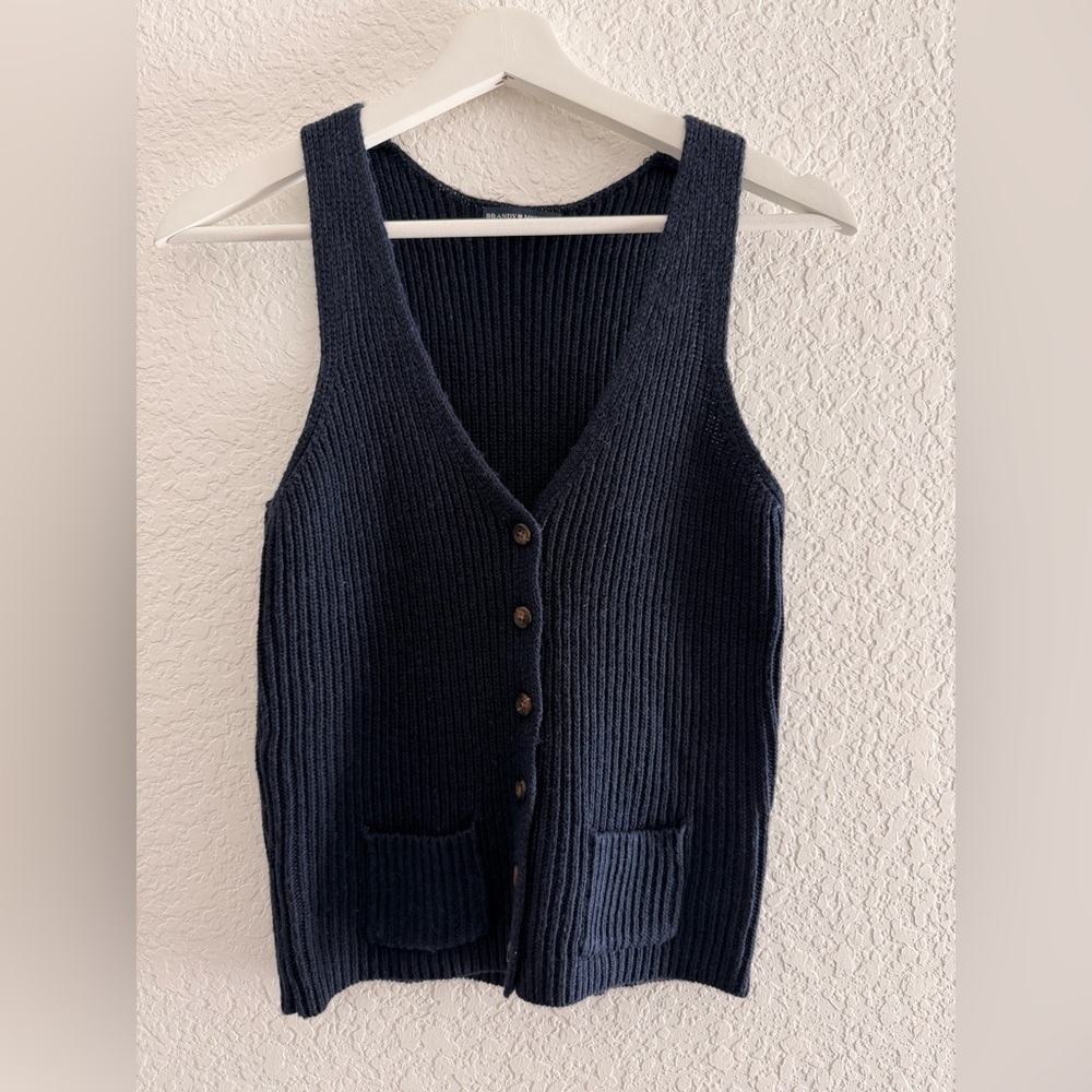 Brandy Melville Dark Blue Knit Sweater Vest Preppy Minimalist